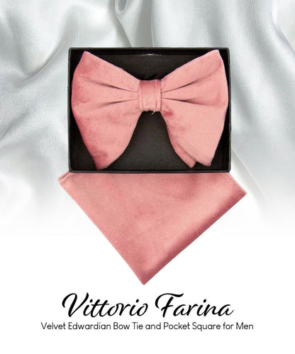 Solid Velvet Edwardian Bow Tie & Pocket Square in a Box by Vittorio Farina (vtb - 006) for Independent Retail Stores by Dubal Brothers