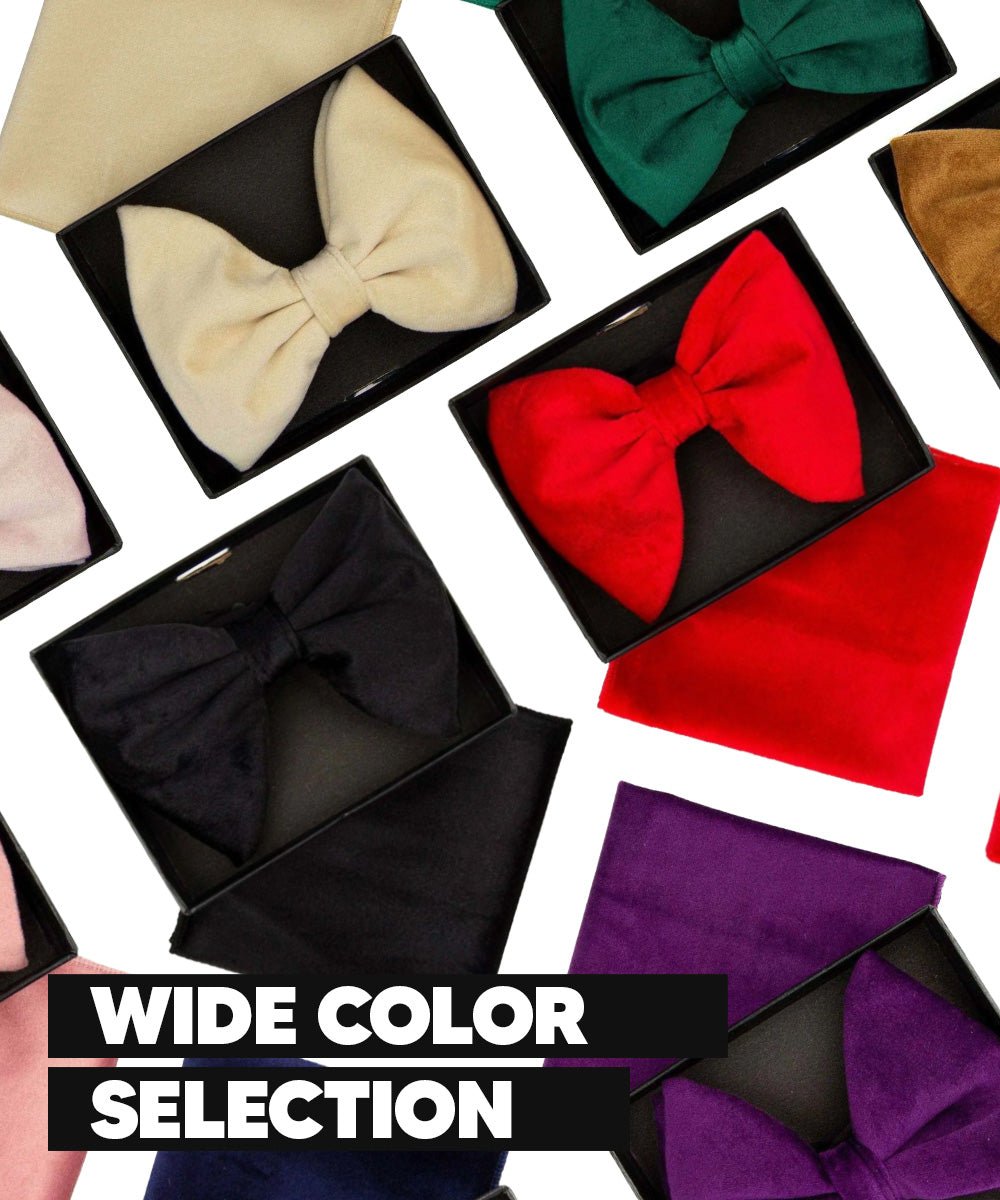 Solid Velvet Edwardian Bow Tie & Pocket Square in a Box by Vittorio Farina (vtb - 006) for Independent Retail Stores by Dubal Brothers