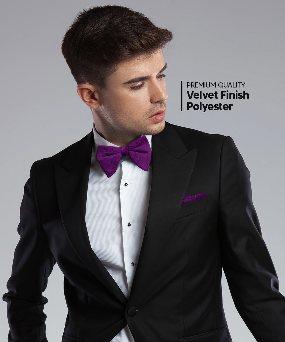 Solid Velvet Edwardian Bow Tie & Pocket Square in a Box by Vittorio Farina (vtb - 007) for Independent Retail Stores by Dubal Brothers