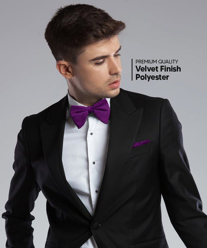 Solid Velvet Edwardian Bow Tie & Pocket Square in a Box by Vittorio Farina (vtb - 007) for Independent Retail Stores by Dubal Brothers