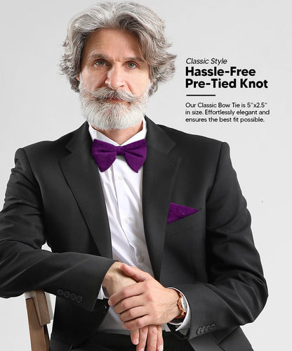 Solid Velvet Edwardian Bow Tie & Pocket Square in a Box by Vittorio Farina (vtb - 007) for Independent Retail Stores by Dubal Brothers