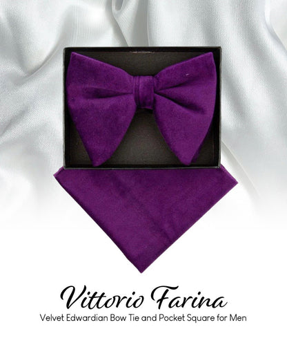 Solid Velvet Edwardian Bow Tie & Pocket Square in a Box by Vittorio Farina (vtb - 007) for Independent Retail Stores by Dubal Brothers