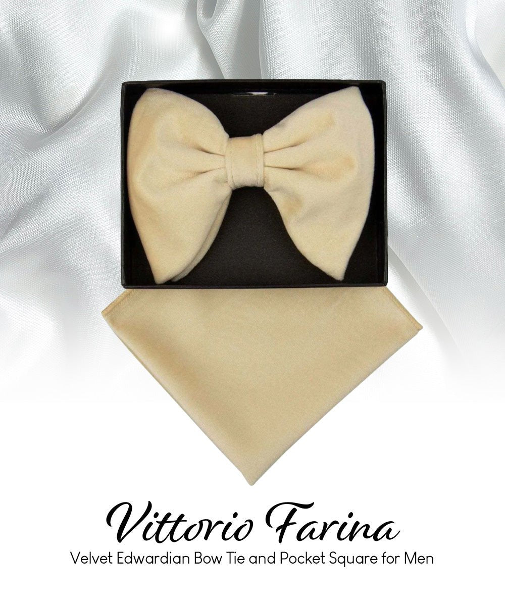 Solid Velvet Edwardian Bow Tie & Pocket Square in a Box by Vittorio Farina (vtb - 008) for Independent Retail Stores by Dubal Brothers