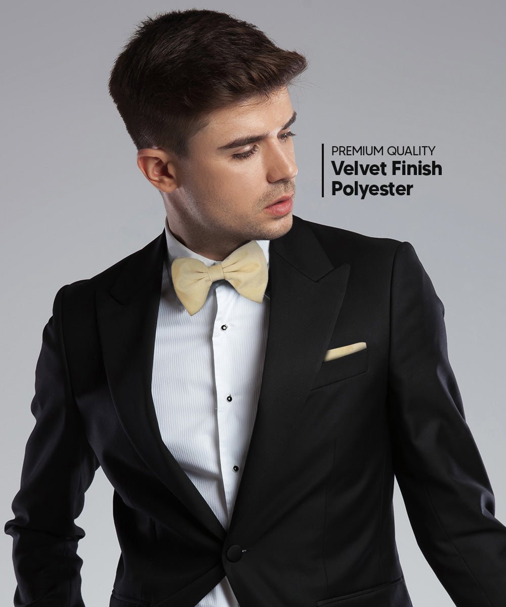 Solid Velvet Edwardian Bow Tie & Pocket Square in a Box by Vittorio Farina (vtb - 008) for Independent Retail Stores by Dubal Brothers