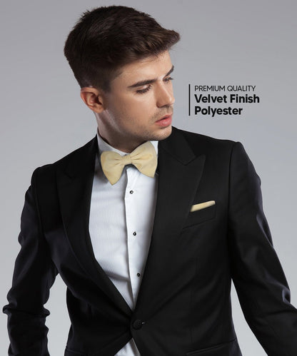 Solid Velvet Edwardian Bow Tie & Pocket Square in a Box by Vittorio Farina (vtb - 008) for Independent Retail Stores by Dubal Brothers