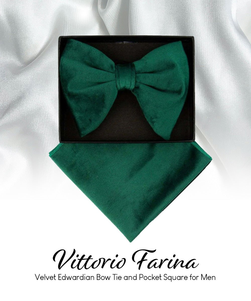 Solid Velvet Edwardian Bow Tie & Pocket Square in a Box by Vittorio Farina (vtb - 009) for Independent Retail Stores by Dubal Brothers
