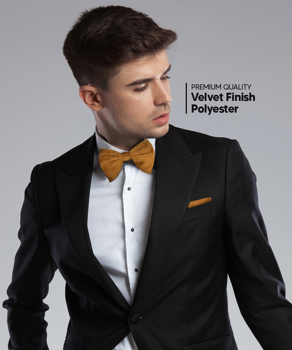 Solid Velvet Edwardian Bow Tie & Pocket Square in a Box by Vittorio Farina (vtb - 010) for Independent Retail Stores by Dubal Brothers