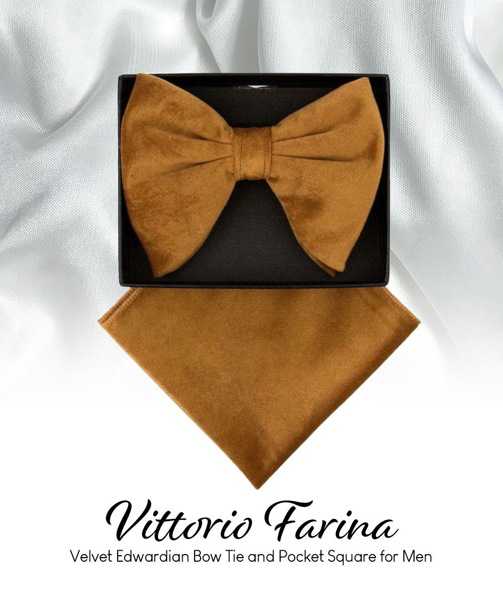 Solid Velvet Edwardian Bow Tie & Pocket Square in a Box by Vittorio Farina (vtb - 010) for Independent Retail Stores by Dubal Brothers