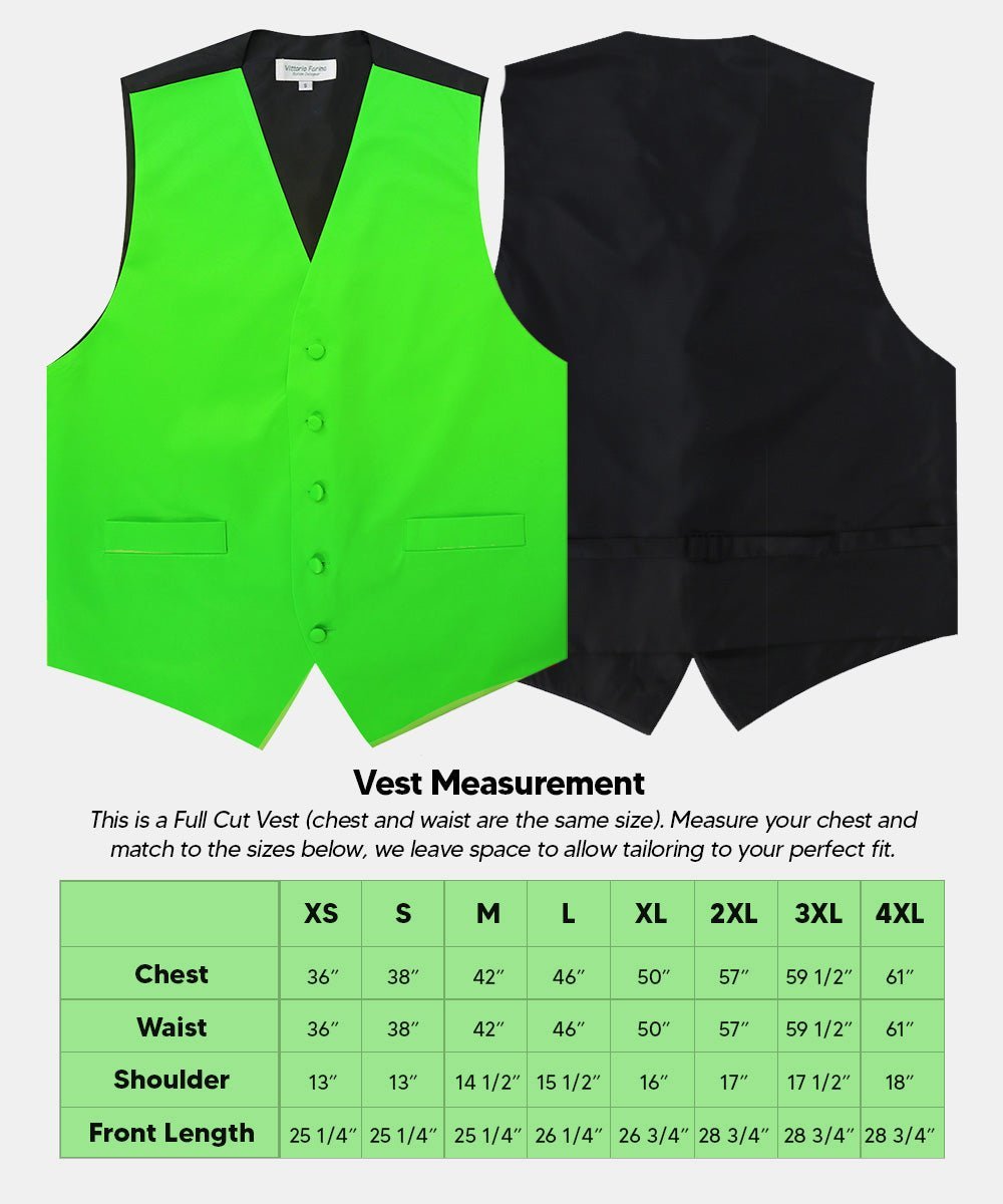 Solid Vest Set with Black Back (Vest, Bow Tie, Necktie and Pocket Square) by Vittorio Farina: Lime, Mustard, Orange, Purple, Red, Rose Gold and Navy Blue (vest_plain_BB_lime_XS) for Independent Retail Stores by Dubal Brothers