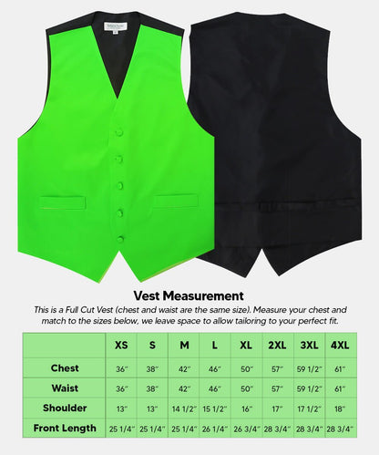 Solid Vest Set with Black Back (Vest, Bow Tie, Necktie and Pocket Square) by Vittorio Farina: Lime, Mustard, Orange, Purple, Red, Rose Gold and Navy Blue (vest_plain_BB_lime_XS) for Independent Retail Stores by Dubal Brothers