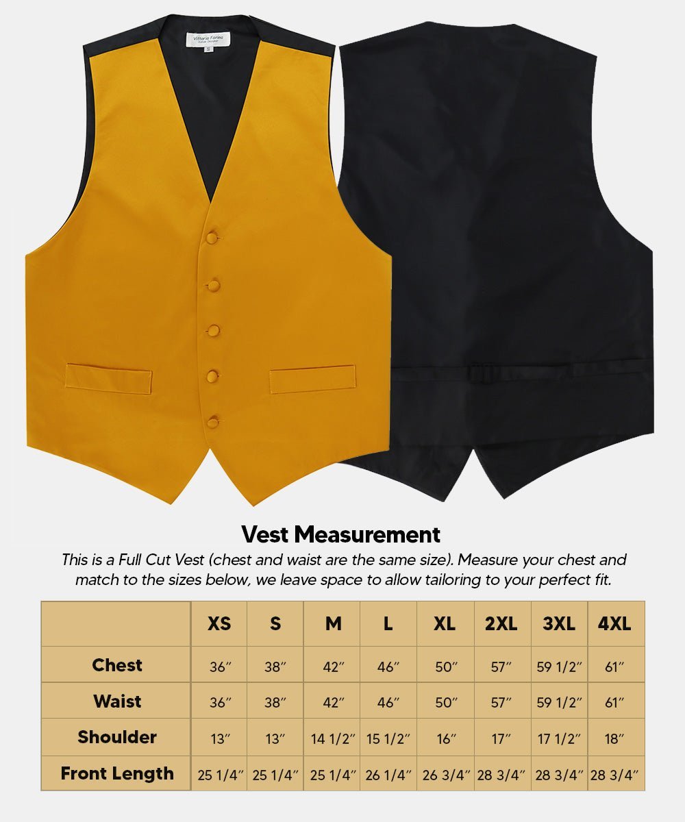 Solid Vest Set with Black Back (Vest, Bow Tie, Necktie and Pocket Square) by Vittorio Farina: Lime, Mustard, Orange, Purple, Red, Rose Gold and Navy Blue (vest_plain_BB_mustard_XS) for Independent Retail Stores by Dubal Brothers
