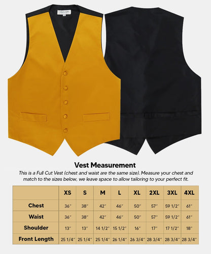 Solid Vest Set with Black Back (Vest, Bow Tie, Necktie and Pocket Square) by Vittorio Farina: Lime, Mustard, Orange, Purple, Red, Rose Gold and Navy Blue (vest_plain_BB_mustard_XS) for Independent Retail Stores by Dubal Brothers