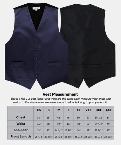 Solid Vest Set with Black Back (Vest, Bow Tie, Necktie and Pocket Square) by Vittorio Farina: Lime, Mustard, Orange, Purple, Red, Rose Gold and Navy Blue (vest_plain_BB_navy_XS) for Independent Retail Stores by Dubal Brothers
