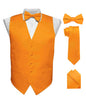 Solid Vest Set with Black Back (Vest, Bow Tie, Necktie and Pocket Square) by Vittorio Farina: Lime, Mustard, Orange, Purple, Red, Rose Gold and Navy Blue (vest_plain_BB_orange_XS) for Independent Retail Stores by Dubal Brothers
