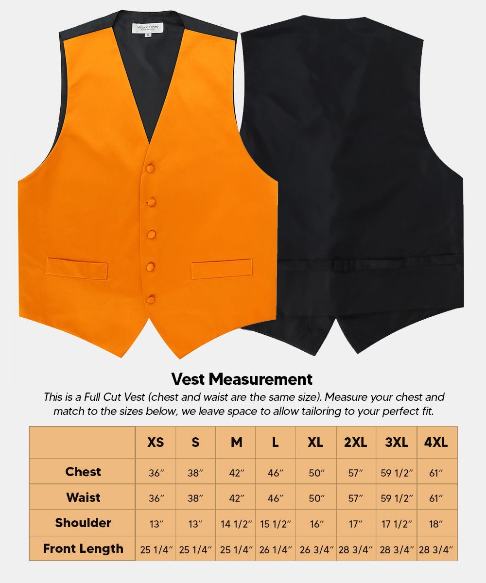 Solid Vest Set with Black Back (Vest, Bow Tie, Necktie and Pocket Square) by Vittorio Farina: Lime, Mustard, Orange, Purple, Red, Rose Gold and Navy Blue (vest_plain_BB_orange_XS) for Independent Retail Stores by Dubal Brothers