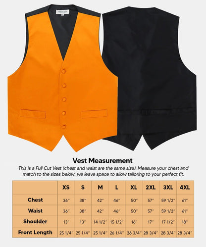 Solid Vest Set with Black Back (Vest, Bow Tie, Necktie and Pocket Square) by Vittorio Farina: Lime, Mustard, Orange, Purple, Red, Rose Gold and Navy Blue (vest_plain_BB_orange_XS) for Independent Retail Stores by Dubal Brothers