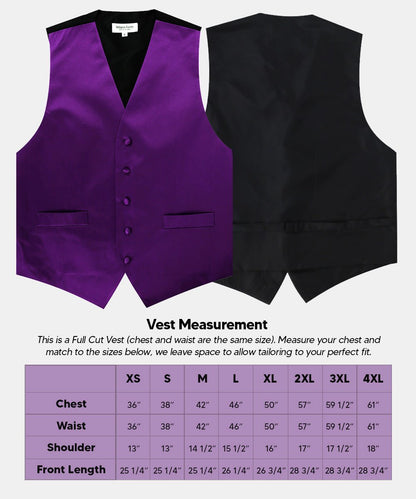 Solid Vest Set with Black Back (Vest, Bow Tie, Necktie and Pocket Square) by Vittorio Farina: Lime, Mustard, Orange, Purple, Red, Rose Gold and Navy Blue (vest_plain_BB_purple_XS) for Independent Retail Stores by Dubal Brothers