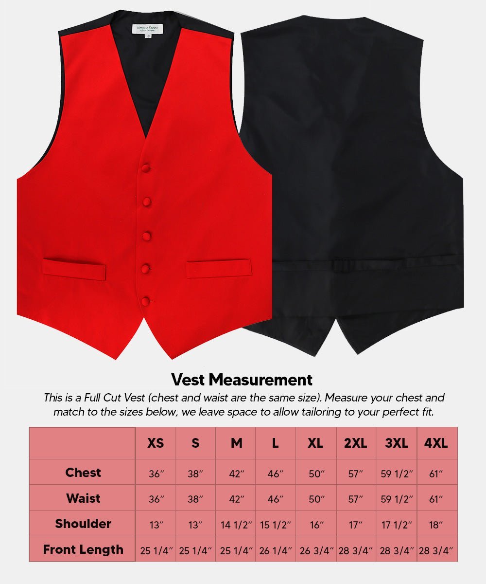 Solid Vest Set with Black Back (Vest, Bow Tie, Necktie and Pocket Square) by Vittorio Farina: Lime, Mustard, Orange, Purple, Red, Rose Gold and Navy Blue (vest_plain_BB_red_XS) for Independent Retail Stores by Dubal Brothers