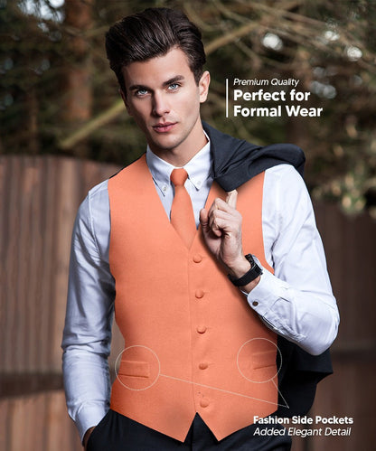 Solid Vest Set with Black Back (Vest, Bow Tie, Necktie and Pocket Square) by Vittorio Farina: Lime, Mustard, Orange, Purple, Red, Rose Gold and Navy Blue (vest_plain_BB_rosegold_XS) for Independent Retail Stores by Dubal Brothers