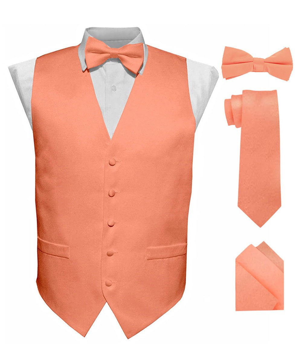 Solid Vest Set with Black Back (Vest, Bow Tie, Necktie and Pocket Square) by Vittorio Farina: Lime, Mustard, Orange, Purple, Red, Rose Gold and Navy Blue (vest_plain_BB_rosegold_XS) for Independent Retail Stores by Dubal Brothers
