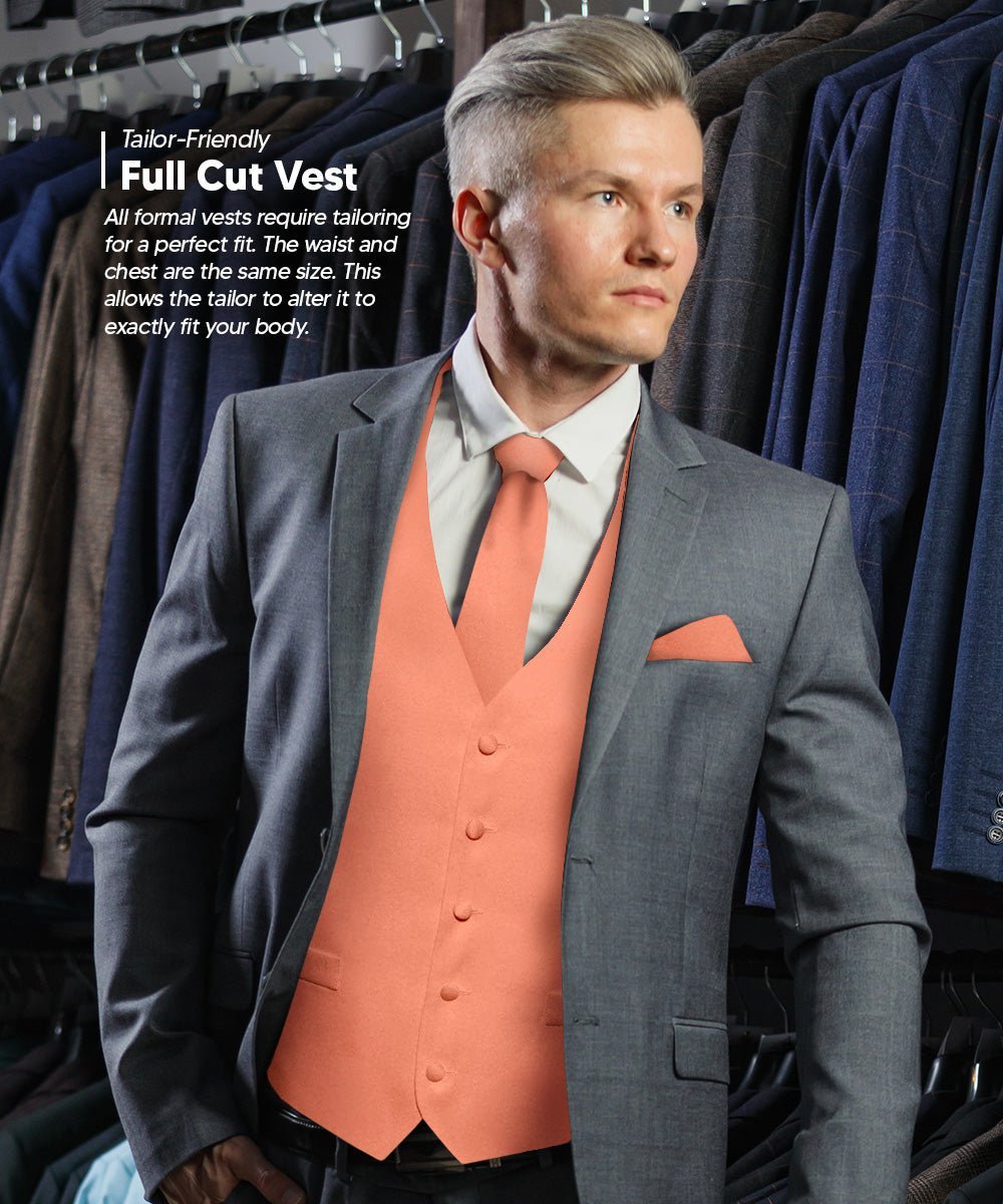 Solid Vest Set with Black Back (Vest, Bow Tie, Necktie and Pocket Square) by Vittorio Farina: Lime, Mustard, Orange, Purple, Red, Rose Gold and Navy Blue (vest_plain_BB_rosegold_XS) for Independent Retail Stores by Dubal Brothers