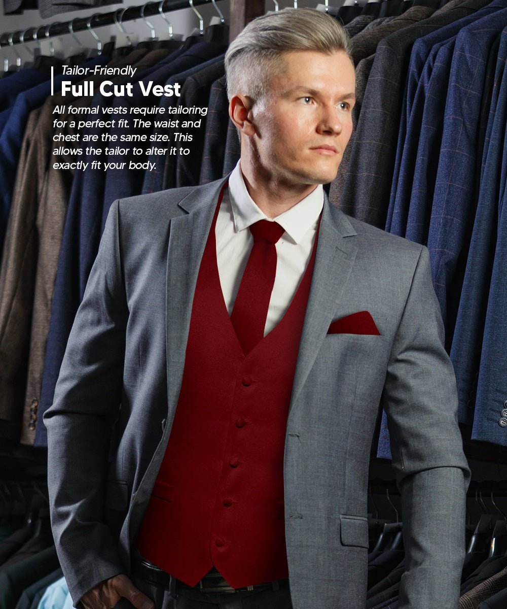 Solid Vest Set with Black Back (Vest, Bow Tie, Necktie and Pocket Square) by Vittorio Farina: Maroon, Black, Burgundy, Coral, Hot Pink and Hunter Green (vest_plain_BB_aggiemaroon_XS) for Independent Retail Stores by Dubal Brothers