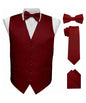 Solid Vest Set with Black Back (Vest, Bow Tie, Necktie and Pocket Square) by Vittorio Farina: Maroon, Black, Burgundy, Coral, Hot Pink and Hunter Green (vest_plain_BB_aggiemaroon_XS) for Independent Retail Stores by Dubal Brothers