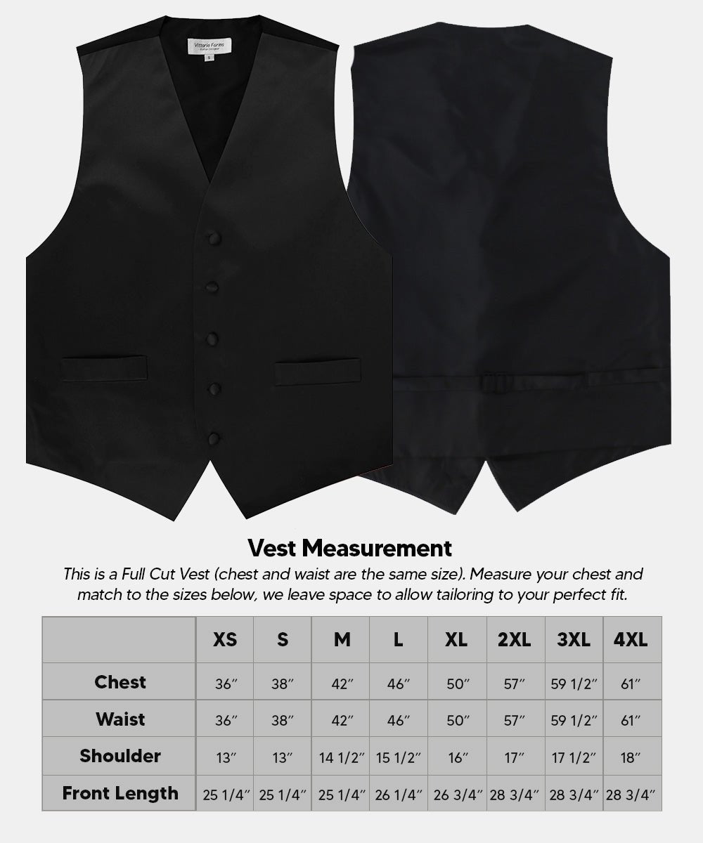 Solid Vest Set with Black Back (Vest, Bow Tie, Necktie and Pocket Square) by Vittorio Farina: Maroon, Black, Burgundy, Coral, Hot Pink and Hunter Green (vest_plain_BB_black_XS) for Independent Retail Stores by Dubal Brothers