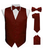 Solid Vest Set with Black Back (Vest, Bow Tie, Necktie and Pocket Square) by Vittorio Farina: Maroon, Black, Burgundy, Coral, Hot Pink and Hunter Green (vest_plain_BB_burgundy_XS) for Independent Retail Stores by Dubal Brothers