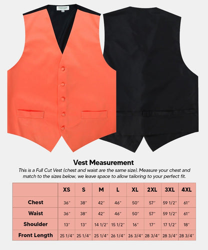 Solid Vest Set with Black Back (Vest, Bow Tie, Necktie and Pocket Square) by Vittorio Farina: Maroon, Black, Burgundy, Coral, Hot Pink and Hunter Green (vest_plain_BB_coral_XS) for Independent Retail Stores by Dubal Brothers