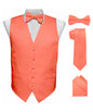 Solid Vest Set with Black Back (Vest, Bow Tie, Necktie and Pocket Square) by Vittorio Farina: Maroon, Black, Burgundy, Coral, Hot Pink and Hunter Green (vest_plain_BB_coral_XS) for Independent Retail Stores by Dubal Brothers