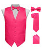 Solid Vest Set with Black Back (Vest, Bow Tie, Necktie and Pocket Square) by Vittorio Farina: Maroon, Black, Burgundy, Coral, Hot Pink and Hunter Green (vest_plain_BB_hotpink_XS) for Independent Retail Stores by Dubal Brothers