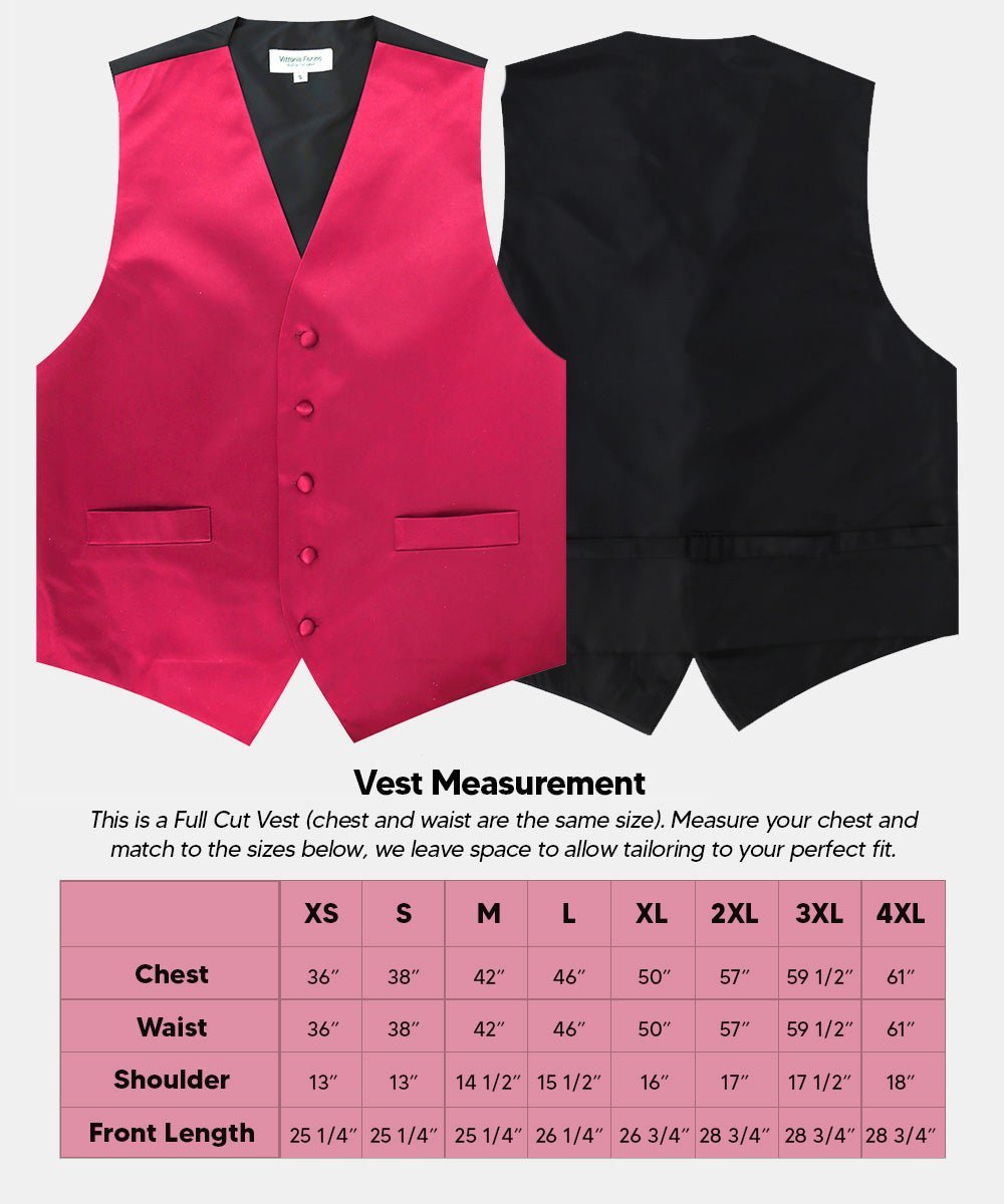 Solid Vest Set with Black Back (Vest, Bow Tie, Necktie and Pocket Square) by Vittorio Farina: Maroon, Black, Burgundy, Coral, Hot Pink and Hunter Green (vest_plain_BB_hotpink_XS) for Independent Retail Stores by Dubal Brothers
