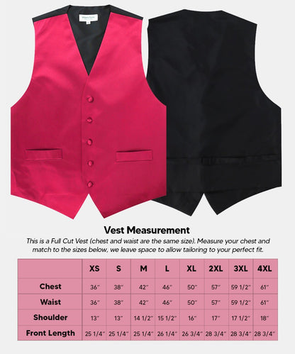 Solid Vest Set with Black Back (Vest, Bow Tie, Necktie and Pocket Square) by Vittorio Farina: Maroon, Black, Burgundy, Coral, Hot Pink and Hunter Green (vest_plain_BB_hotpink_XS) for Independent Retail Stores by Dubal Brothers