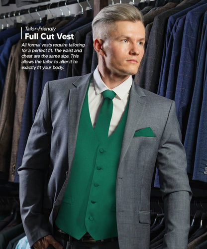 Solid Vest Set with Black Back (Vest, Bow Tie, Necktie and Pocket Square) by Vittorio Farina: Maroon, Black, Burgundy, Coral, Hot Pink and Hunter Green (vest_plain_BB_hunter_XS) for Independent Retail Stores by Dubal Brothers