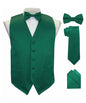 Solid Vest Set with Black Back (Vest, Bow Tie, Necktie and Pocket Square) by Vittorio Farina: Maroon, Black, Burgundy, Coral, Hot Pink and Hunter Green (vest_plain_BB_hunter_XS) for Independent Retail Stores by Dubal Brothers