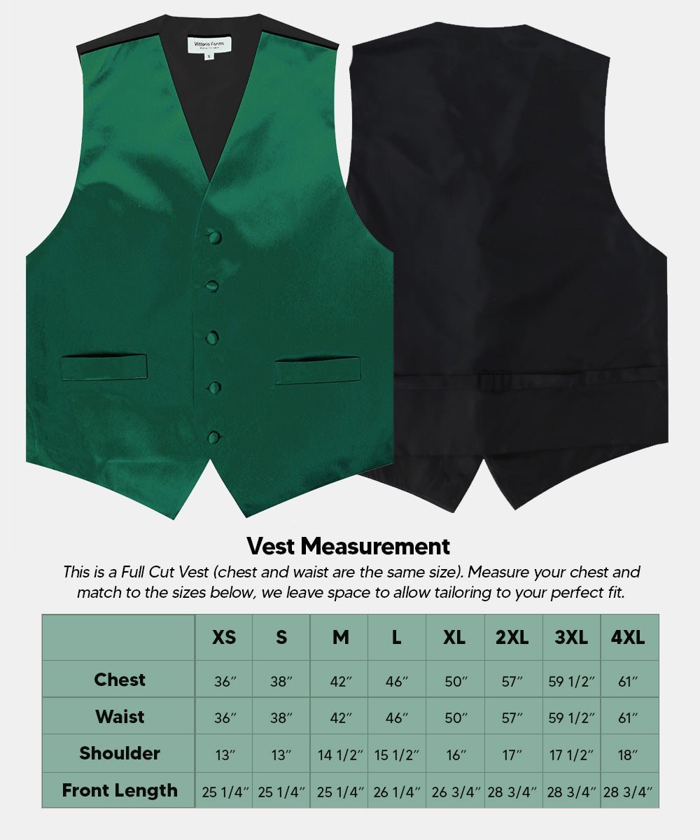 Solid Vest Set with Black Back (Vest, Bow Tie, Necktie and Pocket Square) by Vittorio Farina: Maroon, Black, Burgundy, Coral, Hot Pink and Hunter Green (vest_plain_BB_hunter_XS) for Independent Retail Stores by Dubal Brothers