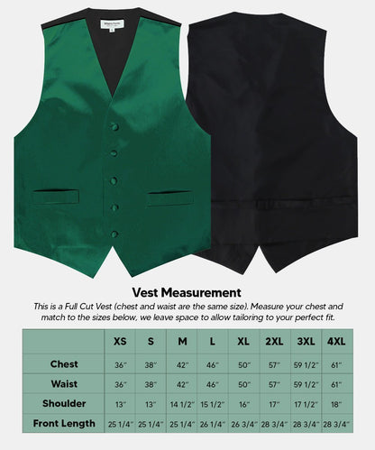 Solid Vest Set with Black Back (Vest, Bow Tie, Necktie and Pocket Square) by Vittorio Farina: Maroon, Black, Burgundy, Coral, Hot Pink and Hunter Green (vest_plain_BB_hunter_XS) for Independent Retail Stores by Dubal Brothers
