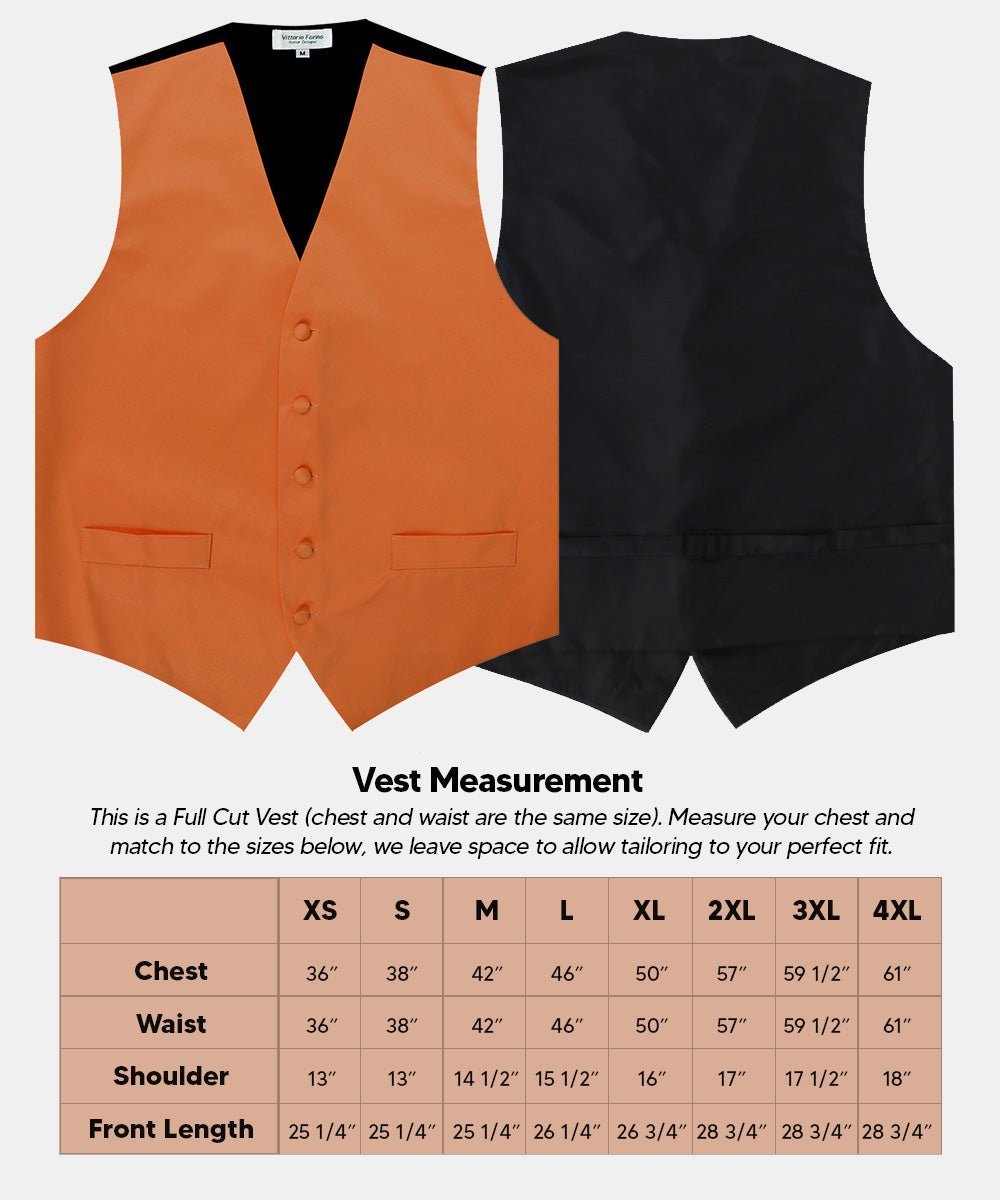 Solid Vest Set with Black Back (Vest, Bow Tie, Necktie and Pocket Square) by Vittorio Farina: Royal Blue, Silver, Teal, Burnt Orange and Wine (vest_plain_BB_burntorange_XS) for Independent Retail Stores by Dubal Brothers