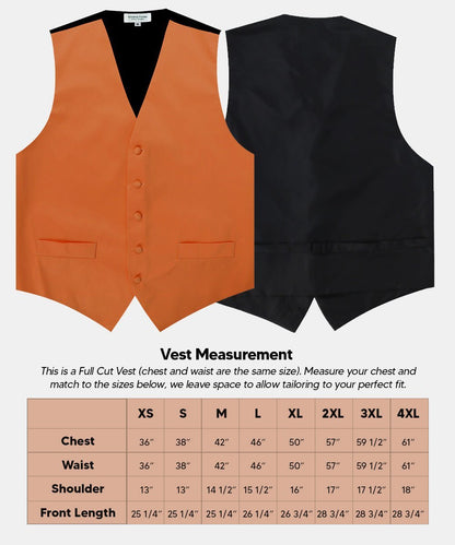 Solid Vest Set with Black Back (Vest, Bow Tie, Necktie and Pocket Square) by Vittorio Farina: Royal Blue, Silver, Teal, Burnt Orange and Wine (vest_plain_BB_burntorange_XS) for Independent Retail Stores by Dubal Brothers