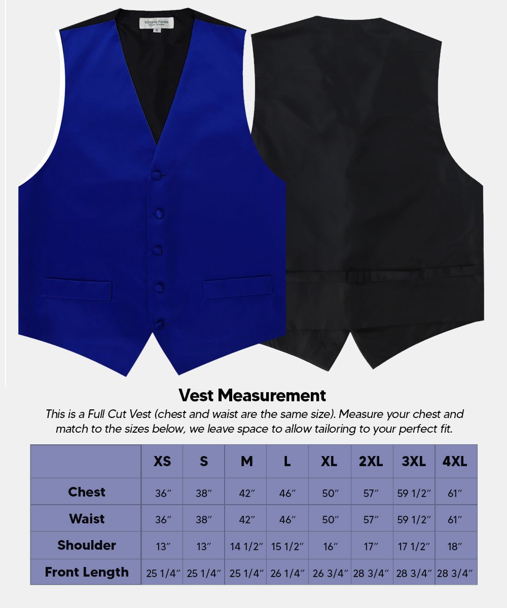 Solid Vest Set with Black Back (Vest, Bow Tie, Necktie and Pocket Square) by Vittorio Farina: Royal Blue, Silver, Teal, Burnt Orange and Wine (vest_plain_BB_royal_XS) for Independent Retail Stores by Dubal Brothers
