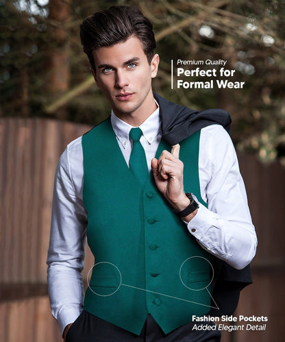 Solid Vest Set with Black Back (Vest, Bow Tie, Necktie and Pocket Square) by Vittorio Farina: Royal Blue, Silver, Teal, Burnt Orange and Wine (vest_plain_BB_tealgreen_XS) for Independent Retail Stores by Dubal Brothers