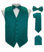 Solid Vest Set with Black Back (Vest, Bow Tie, Necktie and Pocket Square) by Vittorio Farina: Royal Blue, Silver, Teal, Burnt Orange and Wine (vest_plain_BB_tealgreen_XS) for Independent Retail Stores by Dubal Brothers