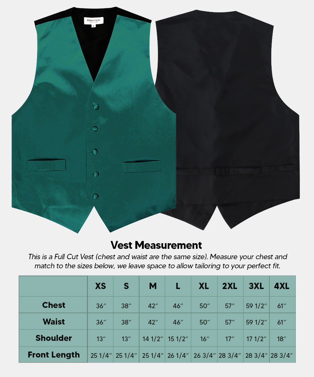 Solid Vest Set with Black Back (Vest, Bow Tie, Necktie and Pocket Square) by Vittorio Farina: Royal Blue, Silver, Teal, Burnt Orange and Wine (vest_plain_BB_tealgreen_XS) for Independent Retail Stores by Dubal Brothers