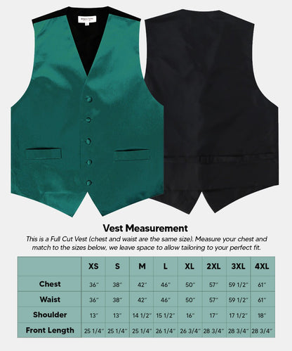 Solid Vest Set with Black Back (Vest, Bow Tie, Necktie and Pocket Square) by Vittorio Farina: Royal Blue, Silver, Teal, Burnt Orange and Wine (vest_plain_BB_tealgreen_XS) for Independent Retail Stores by Dubal Brothers