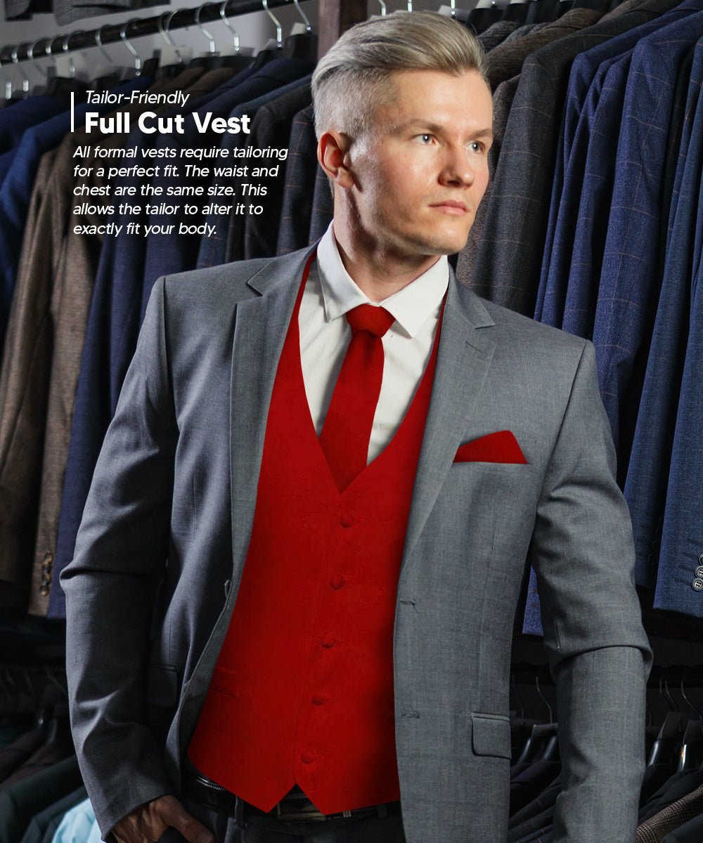 Solid Vest Set with Black Back (Vest, Bow Tie, Necktie and Pocket Square) by Vittorio Farina: Royal Blue, Silver, Teal, Burnt Orange and Wine (vest_plain_BB_wine_XS) for Independent Retail Stores by Dubal Brothers