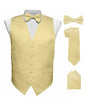 Solid Vest Set with White Back (Vest, Bow Tie, Necktie and Pocket Square) by Vittorio Farina: Beige, Coral, Hot Pink, Lavender, Lemon, Lime and Maize (vest_plain_WB_beige_XS) for Independent Retail Stores by Dubal Brothers