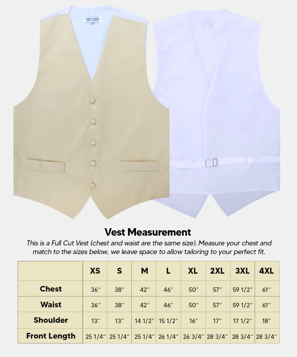 Solid Vest Set with White Back (Vest, Bow Tie, Necktie and Pocket Square) by Vittorio Farina: Beige, Coral, Hot Pink, Lavender, Lemon, Lime and Maize (vest_plain_WB_beige_XS) for Independent Retail Stores by Dubal Brothers