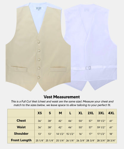 Solid Vest Set with White Back (Vest, Bow Tie, Necktie and Pocket Square) by Vittorio Farina: Beige, Coral, Hot Pink, Lavender, Lemon, Lime and Maize (vest_plain_WB_beige_XS) for Independent Retail Stores by Dubal Brothers