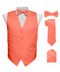 Solid Vest Set with White Back (Vest, Bow Tie, Necktie and Pocket Square) by Vittorio Farina: Beige, Coral, Hot Pink, Lavender, Lemon, Lime and Maize (vest_plain_WB_coral_XS) for Independent Retail Stores by Dubal Brothers